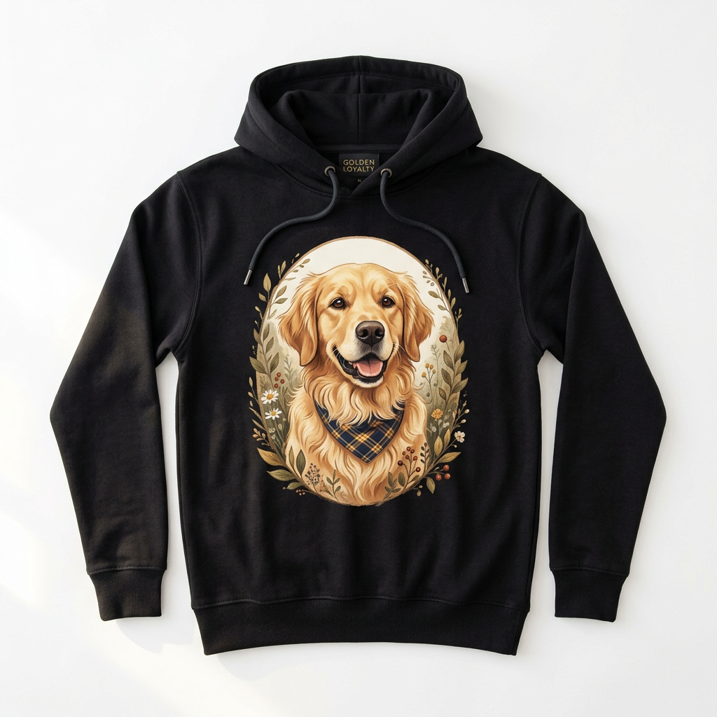 Hoodie noir avec portrait illustré de Golden Retriever